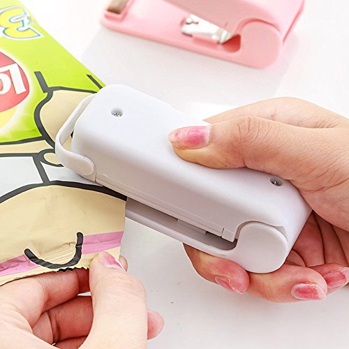 Luniquz Mini Sealer Hand Folienschweißgerät Haushalt portabel tragbar Tüten Verschweißer für Plastik Verpackung von Snack, Süßigkeiten, Lebensmittel - weiß