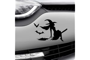 HastingsDesigner WITCH ON BROOMSTICK AND BATS Funny Novelty Car, Window, Bumper Vinyl Decal Sticker (Black)