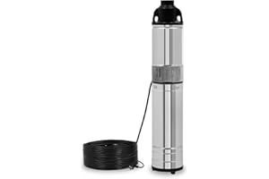 EBERTH Pompa per pozzi profondi 4" in acciaio inossidabile 750 W, diametro 4 pollici (10 cm), filettatura di collegamento 1 1/4 pollici, cavo di alimentazione 15 m, profondità di lavoro max. 15 m