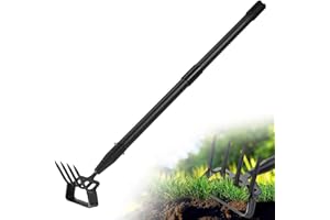FLY HAWK Gartenhacke, 124cm 2-in-1 Steigbügelhacke Gartenwerkzeuge mit 4-Zahn Spike, Hula Hacke mit verstellbarem Langem Griff für Unkraut, Lockerung Boden