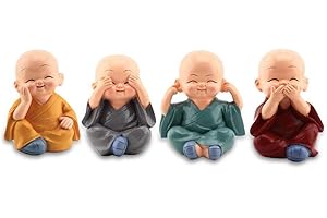 LHKJ 4 Pcs Buda Monjes Estatuilla Decoraciones del Coche, Las Artesanías de la Resina, Regalo Agradable para Decoración de Coche, Hogar, Escritorio