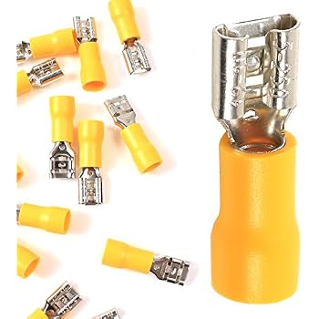 thumbnail image 2 of 100 Pack Yellow 9.5mm Insulated Female Spade Crimp Connectors - Switch Electronics 2 of 6