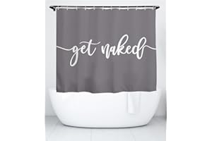 goodbath Grey Shower Curtain Short, Get Naked Waterproof Bathroom Curtains Anti Mould Fabric Bath Curtains, 180cm x 150cm, Gray