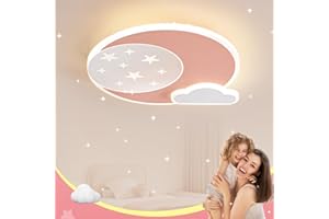 ‎LUCKINHAND LUCKINHAND LED Deckenleuchte Rosa Stern Mond Deckenleuchte Dimmbar mit Fernbedienung,Nachtlichtfunktion,Kinderzimmer Schlafzimmer Wohnzimmer Flur Jungen und Mädchen Schlafzimmer Deckenleuchten 40cm