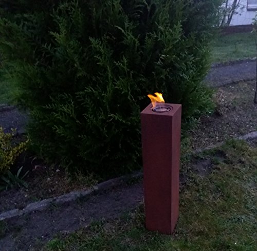 Feuersäule Slim – Dekosäule – Feuertonne – Feuerstelle – Gartenfeuer – Feuerkorb – Dekoration – Feuer – Gusseisen Optik – 75 cm hoch – Rost – inkl. 400 g Kamingel - 4