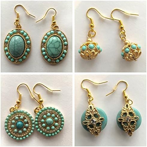 Set of 4 Handmade Statement drop earrings - Turquoise