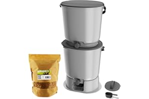 Moutta | Bokashi Organko Essential Grigio (15,3L) | Set 2 secchi per compost organico con compattatore + 1 kg di attivatore di fermentazione EM-1