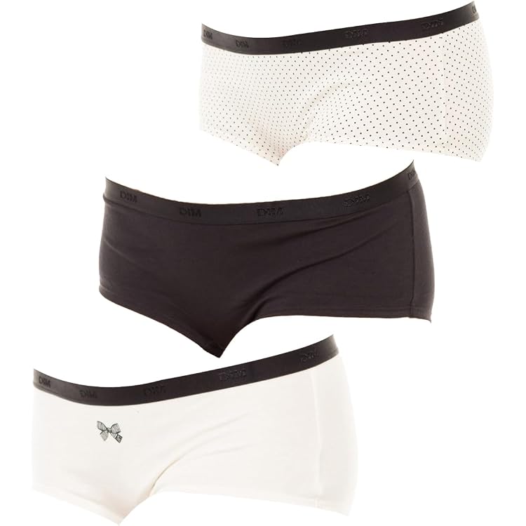 Dim Culottes Femme DIM Boxer Les Pockets Coton X3 Lot Noir Logo - Prêt-à-Porter Shorty Femme Coton