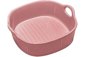 CHINGCOO Fuente redonda de cerámica para freidora de aire caliente, 18,5 x 16,5 x 5,5 cm, para lasaña, multicolor, esmaltada redonda (lila, 18,5 x 16,5 x 5,5 cm)