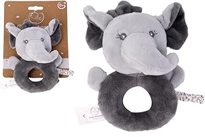 DODO D'AMOUR - Doudou Hochet - Éléphant - 037391 - Gris - Polaire - Naissance - Peluche - Bébé - 13 cm x 10 cm - À Partir de 0 mois