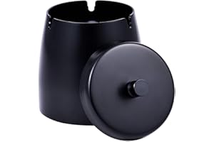 Aschenbecher für Draussen,Aschenbecher mit deckel,Winddichter Aschenbecher aus Edelstahl für das Home Office, den Desktop, die Terrasse, den Balkon im Freien. (Schwarz, Extra groß-12×10×12)