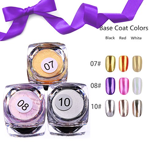 VALUE MAKERS® Pigmente/Glitzerpuder mit Chrom-Effekt für die Nägel, metallisches Finish, 3 verschiedene Farben inklusive Schwamm-Applikator, je 2g - 2