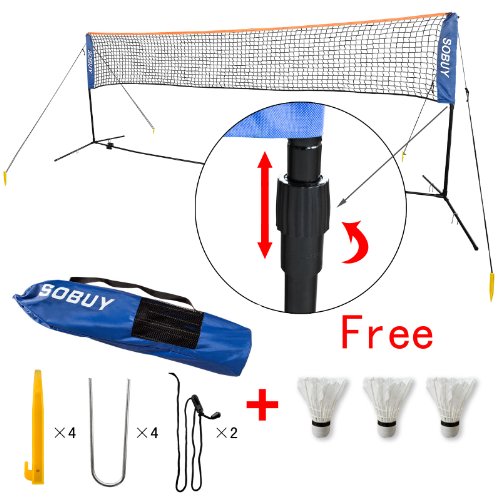 Preisvergleich Produktbild SoBuy® Höhenverstellbar, Federballnetz, Badmintonnetz, Minibadmintonnetz,Tennisnetz mit Gestell / Gestänge,mit 3 Federball als Gratis, SFN02(4M Lang)
