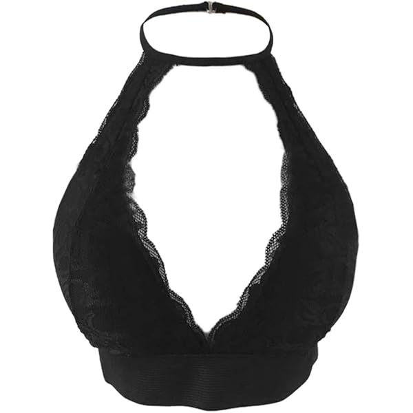 Rtengtunn Reggiseno Senza Spalline Strappy con Scollo a Barchetta  Allacciato al Collo Alto in Pizzo Floreale da Donna - Nero : Amazon.it: Moda