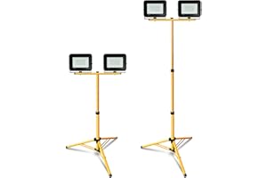 EINFEBEN Lot de 2 projecteurs LED 30 W 3000 K blanc chaud + trépied, 2550 lm, étanche IP66, convient comme projecteurs extérieurs, projecteurs de chantier