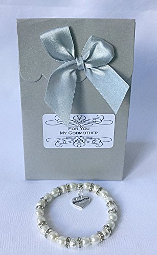Elegant PERSONALISED GODMOTHER Bracelet Gift Heart CHARM Jewellery with Gift Box CHRISTENING Godparent Gifts At Dawn (adult - 18cm)