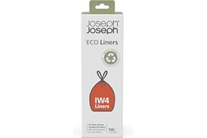 Joseph Joseph IW4 - Sacs poubelles écologique en plastique recyclé, sacs pour déchets de cuisine avec Fermeture à Poignées coulissantes, très résistants - 20 sacs, 50 litres, gris
