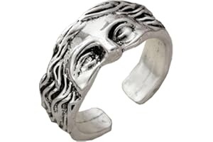 Auriselle Anillo de Hombres Ajustable Venus Máscara Vintage Vikingo Retro Abierto Anillo Pulgar Gótico Joyería Regalos para Hombres Niños Padre, Plata/Oro