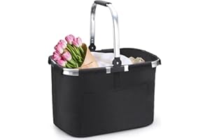 Pynhoklm® Einkaufskorb 30L Faltbar Picknickkorb Klappkorb Einkaufstasche mit Aluminiumgriff Stabiler große Einkaufskörbe Carrybag für Arbeit/Reisen/Einkaufen