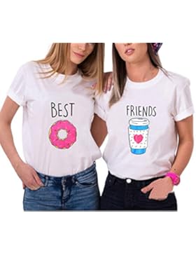 Best FriendsT-Shirt 2er set Partner Lustige Passende Kurzarm Für 2 Damen mit Aufdruck Kaffee und Donut von Ziwater