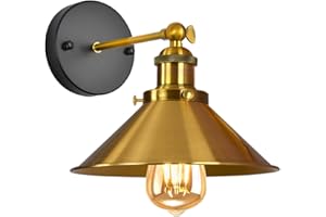 iDEGU Lámpara de Pared Industriales de Estilo Edison de Metal con Rotación de 180 Grados E27 Lámparas de Techo Vintage Retro Apliques de Pared Ajustable, 22 cm, Color Latón y Oro