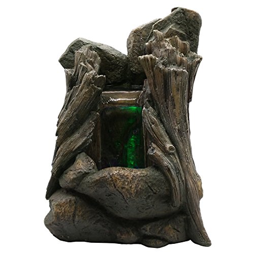 Zen'Light SCFR136 Legno natur braun, Gartenbrunnen, Stein/Holz, 25 x 18 x 36 cm