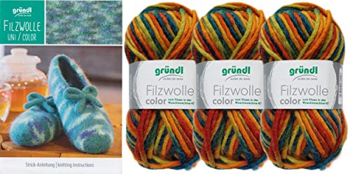 Gründl - Set di 3 gomitoli di Lana da 50 g, con Istruzioni per Cucire (36 Arancioni e Verdi Assortiti)