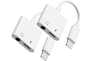 CREHAO Lightning to 3.5mm Headphones Jack Adapter for iPhone,Apple MFi Certified Dongle 2 in 1 Aux Audio and Charger Splitter Adapter Compatible with iPhone 14/13/12/11/XS/XR/SE/8/7(2 Pack White+Black)