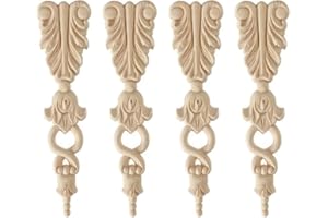 JAWSEU Décalcomanie en Bois Sculpté 4 Pièces - Moulure Décorative Non Peint pour Coin Onlay Appliques - Décalque pour Porte Meubles Cabinet Mural