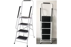 AUTOFU 4 Stufen Klappleiter, Trittleiter 4 Stufen Klappbar, Leichte Stehleiter mit Handlauf & Rutschfester Plattform, Belastbar bis 150 kg, für die Reinigung der Küche im Home Office Dekorieren Lackieren