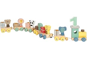small foot Geburtstagszug Tiere aus Holz, mit Zahlen-Lokomotive, 6 Waggons mit Tierfiguren, Zahlensteckern 1–9, Deko für Kindergeburtstage, 12626