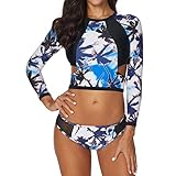 XuxMim Damen Set Sonnencreme Surfanzug Push-Up Gepolsterter, wasserdichter BH-Badeanzug(Blau,Small)