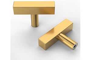 Astrée 5 Pack 50mm Gold Cabinet Knobs Stainless Steel Drawer Knobs Brass Cupboard Knobs Kitchen Door Knobs T Bar Cupboard Handles and Knobs Dresser Knobs Gold Knobs