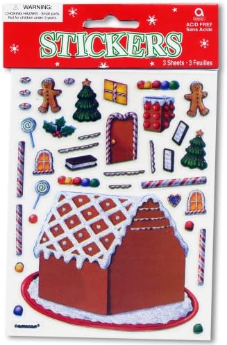 Gingerbread House glittery stickers - 3 sheets per pack