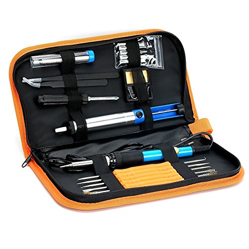 KYG Lötkolben Set 18er Elektro Lötset 60W 220V einstellbare Temperatur Schweißen 200-450 ℃ mit Lötspitzen Entlötpumpe usw.