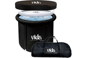 VIDA ICE BATH Tub for Athletes: Large Size, 75cm x 75cm, 88 Gallons, Adult Cold Plunge Tub for Cold Water Therapy/Recovery w/Cover, Portable Bathtub for Shower, Quality (Black)