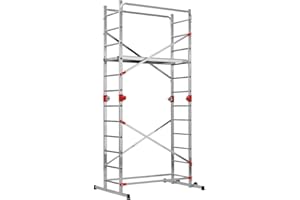 Hailo Échafaudage multifonction en aluminium G60 - 2 x 12 échelons - Charge maximale : 150 kg/m² - Plateforme avec trappe de passage - Échafaudage mobile en aluminium - Utilisable comme échelle
