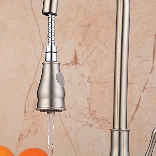 Hiendure® Modern Messing Ein Griff Hochbogen Herausziehen Sprühen Küchenarmatur Bassinhahn Bad Wasserhahn Schwenkbarer Auslauf, Nickel gebürstet - 5