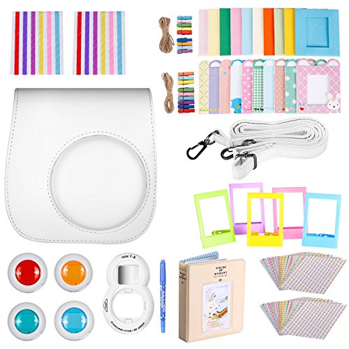 Wen&Cheng 10 in 1 Accessories Kit for Fujifilm Instax Mini 8/8s: Camera Case / Album / Selfie Lens / Colored Filters / Table Frames / Wall Hanging Frame / Border Stickers / Corner Stickers / Magic Pen