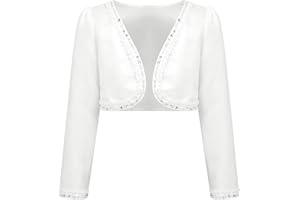 Aislor Bolero Bambina da Cerimonia Cardigan Elegante Damigella d'Onore Tinta Unita Ragazza Coprispalle da Matrimonio Sposa a Maniche Lunghe Ragazze Abito Festa Compleanno