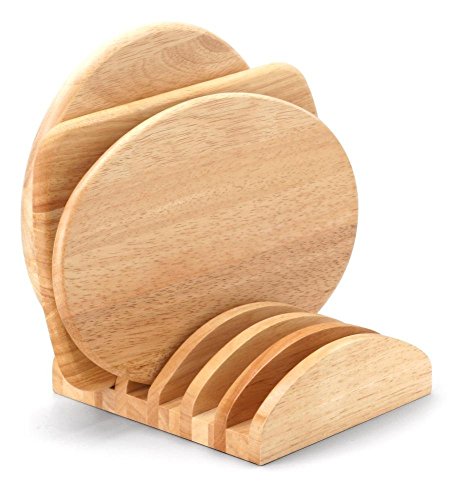 Continenta Bretterständer aus Gummibaumholz für 6 Bretter bis 2 cm Dicke, Brettständer, Brettchenständer, Größe: 20,5 x 18 x 6 cm - 2