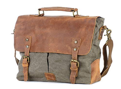 Gootium Vintage Umhängetasche Canvas Leder Messengertasche Schultertasche Laptoptasche Notebooktasche - 3