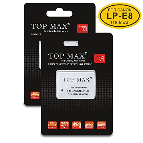 TOP-MAX® 2 paquetes LP-E8 Reemplazo Batería Rercargable + Cargador Doble para Canon 550D/600D/650D/700D Rebel T2i/T3i/T4i/T5i - TOP-MAX