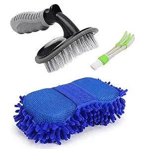 Jixi Hub Combo of 1 Car Tyre Cleaning Brush, 1 Car AC Vent Cleaner and 1 Big Size Car Cleaning Sponge
