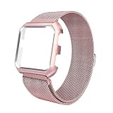 iTerk Fitbit Versa Bands mit Rahmen, Milanaise Mesh Loop Edelstahl Metall Ersatz-Armband Armband magnetisch Schnalle Schutzhülle Bumper, Rose Pink, 5.3'- 7.8'