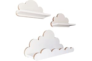 MOLILAND Scaffale a nuvola per cameretta dei bambini, set da 3 pezzi, mensola da parete per cameretta dei bambini, colore bianco, mensola in legno in stile scandinavo, decorazione da parete con kit di