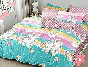 Shophox Reversible Single Bed Cartoon Comforter for Kids Designer Glace Cotton Ultra Soft Panel Printed Duvet AC Blanket - 60x90 Inches (Unicorn Pattern)