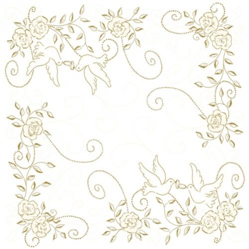 50 Servietten, stoffähnlich, Airlaid 1/4-Falz 40 cm x 40 cm „Hochzeit“ Creme Gold Tauben - 2