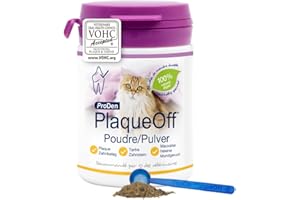 ProDen PlaqueOff Pulver für Katzen Zahnpflege 40 g, natürliche Zahnreinigung, Zahnputzflocken für Katzen bei Zahnbelag und Mundgeruch, Zahnstein und Plaque Entferner