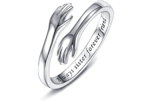 WONVIN COLLECTION 925 Sterling Silber Umarmungsringe für Frauen, I Love You Forever Love You Mutter Geschenk Schwester Geschenke Gravierte Worte Umarmung Hände Offener Ring